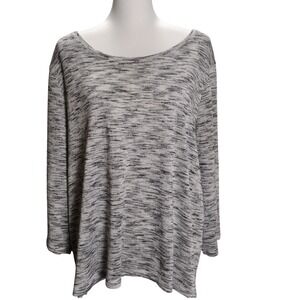 Chicos Platinum Marled Knit Long Sleeve Top 3 XL Metallic Silver Black White